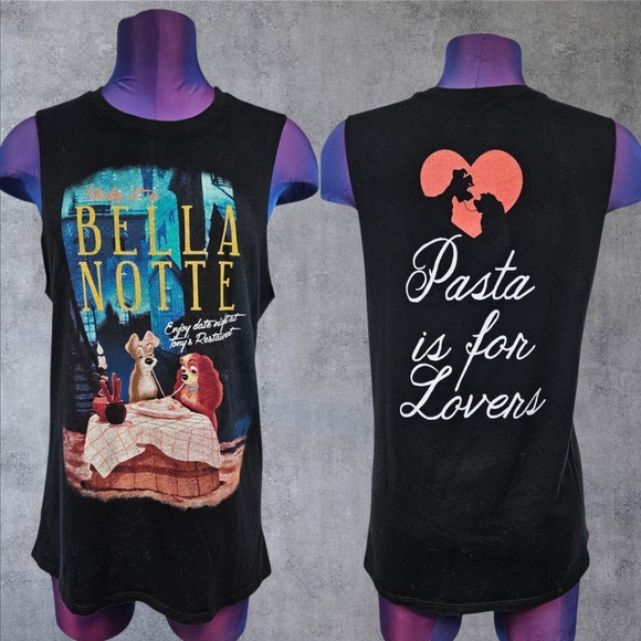 Disney Lady & the Tramp Dogs‎ Spaghetti Scene Bella Notte Muscle Tank Medium D74 - Picture 1 of 9